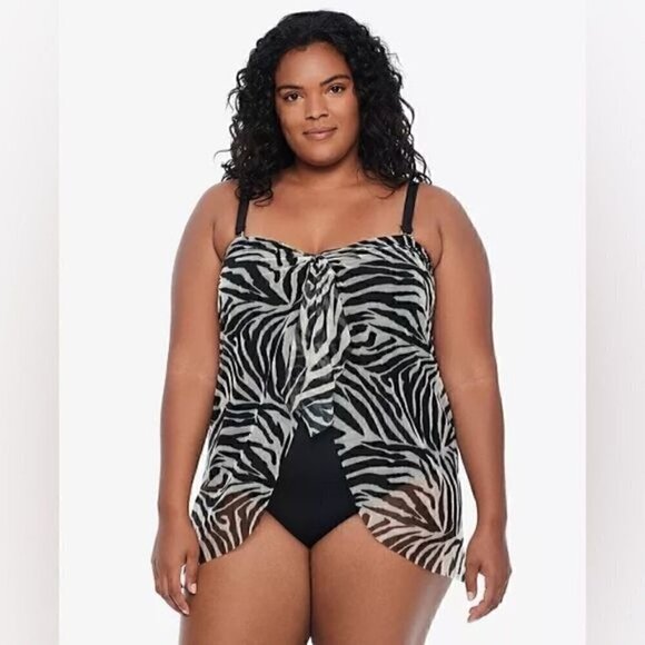 Lauren RALPH LAUREN Plus Size Zebra Print Flyaway One Piece size 18W New - Picture 3 of 13